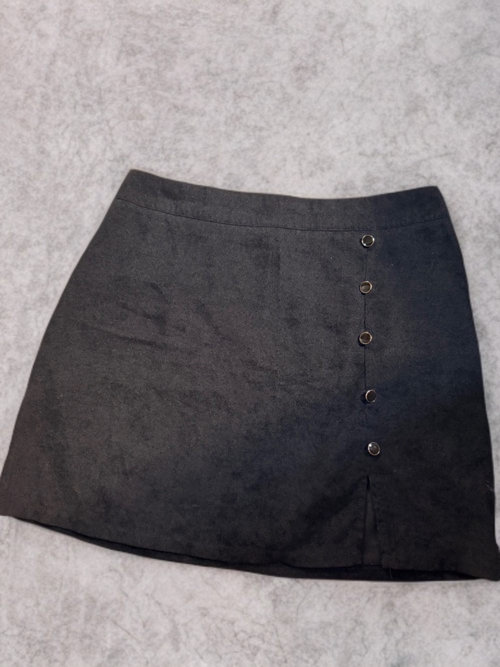 Black Corduroy Mini Skirt | Gold Button Detail | Size Large
